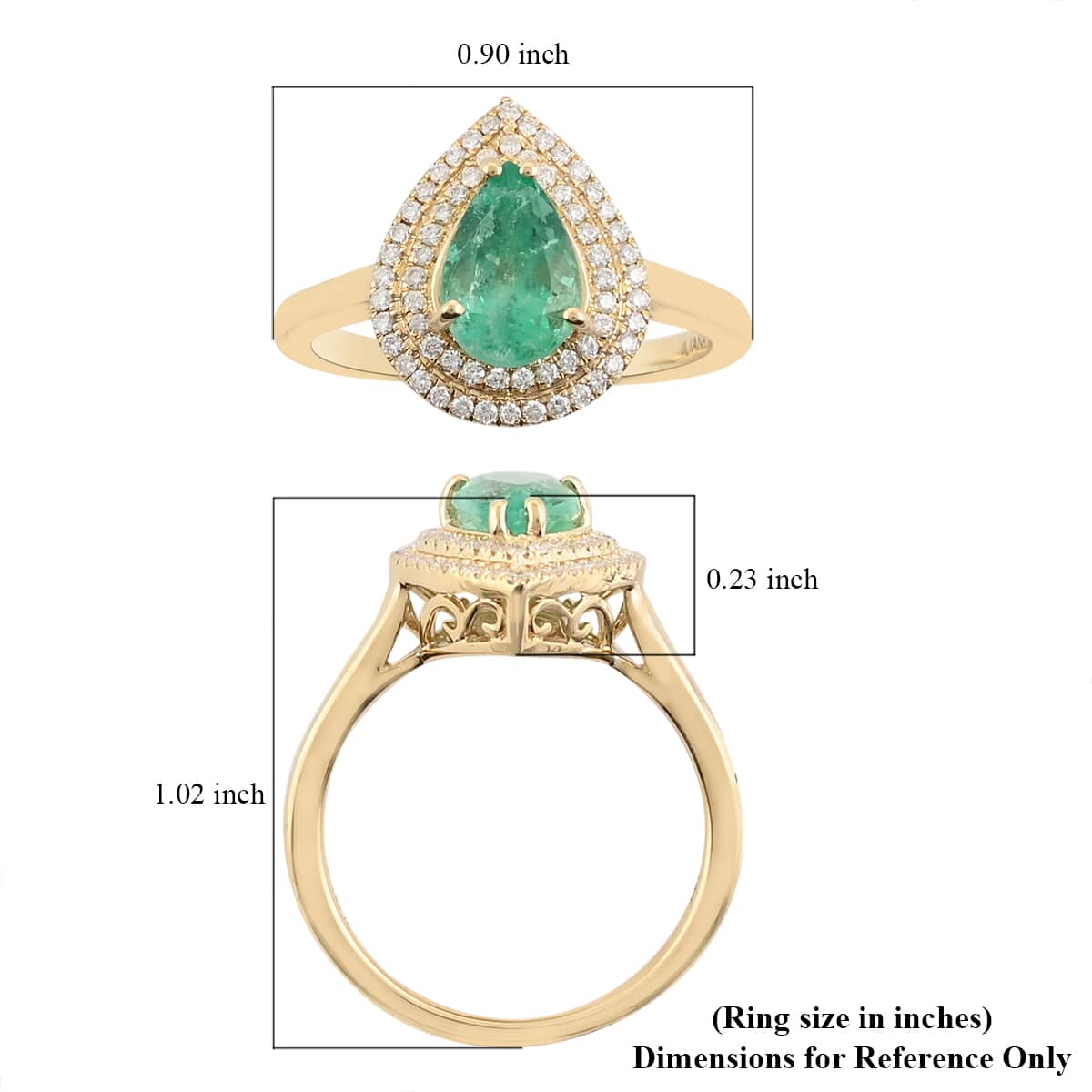 Iliana 18K Yellow Gold AAA Boyaca Colombian Emerald and G-H SI Diamond Double Halo Ring (Size 7.0) 4.30 Grams 1.70 ctw image number 3