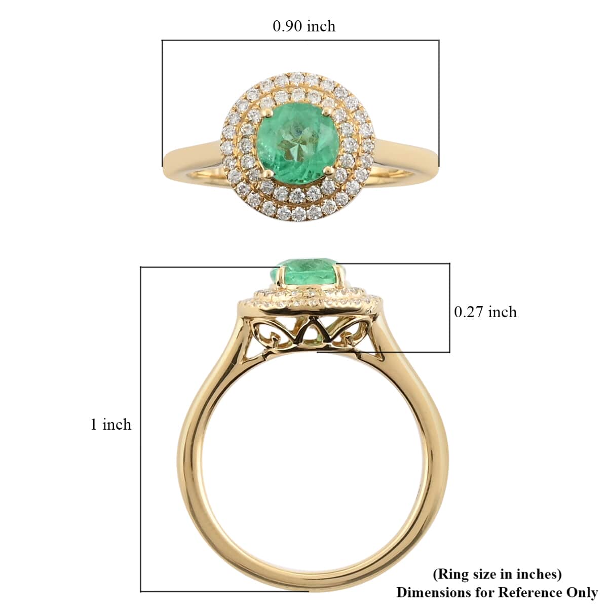 Iliana 18K Yellow Gold AAA Boyaca Colombian Emerald and G-H SI Diamond Double Halo Ring (Size 7.0) 4.46 Grams 1.20 ctw image number 3