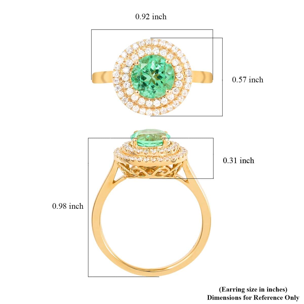 ILIANA AAA Boyaca Colombian Emerald and Diamond G-H SI Double Halo Ring in 18K Yellow Gold 4.46 Grams 1.50 ctw image number 5