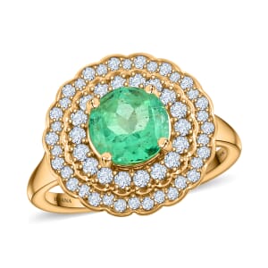 Iliana 18K Yellow Gold AAA Boyaca Colombian Emerald and G-H SI Diamond Cocktail Ring (Size 6.0) 5.34 Grams 2.25 ctw