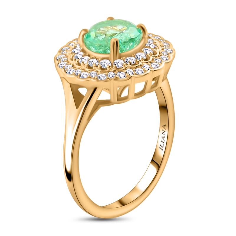 Iliana 18K Yellow Gold AAA Boyaca Colombian Emerald and G-H SI Diamond Cocktail Ring (Size 6.0) 5.34 Grams 2.25 ctw