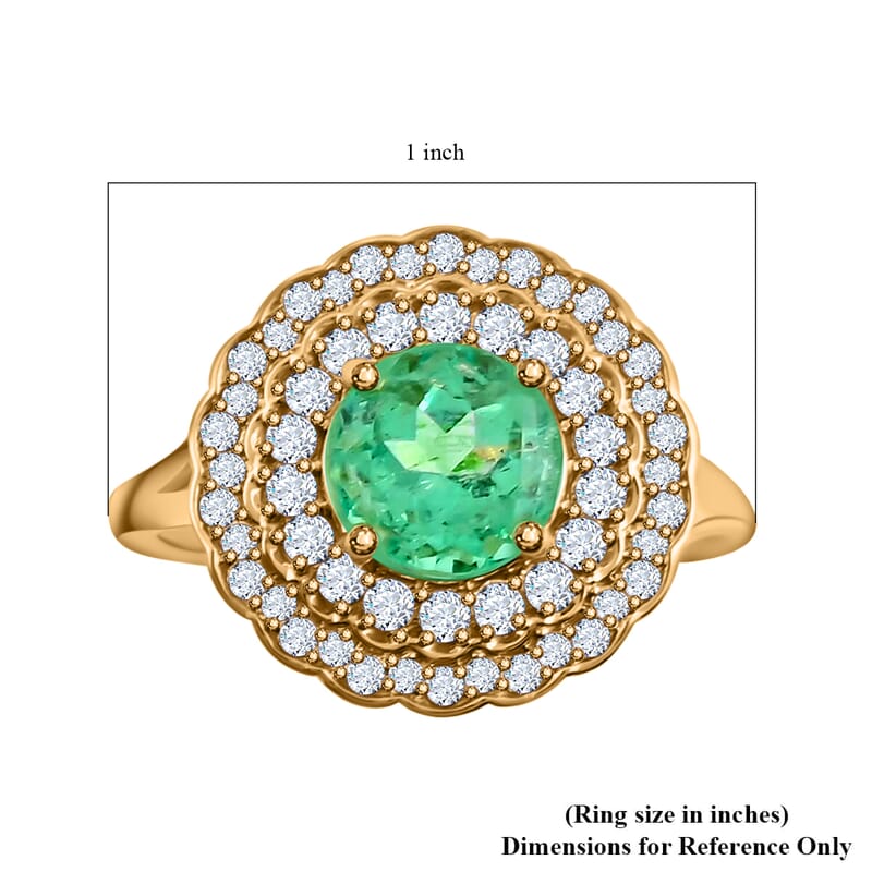 Iliana 18K Yellow Gold AAA Boyaca Colombian Emerald and G-H SI Diamond Cocktail Ring (Size 6.0) 5.34 Grams 2.25 ctw