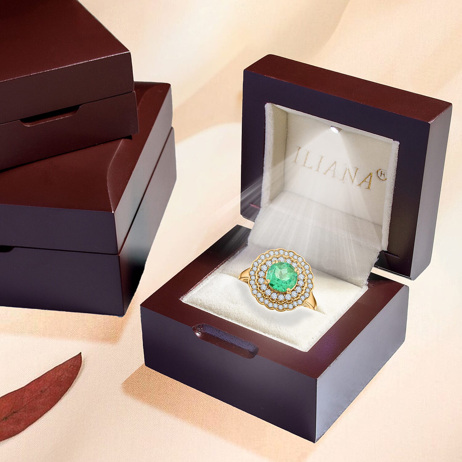 Iliana 18K Yellow Gold AAA Boyaca Colombian Emerald and G-H SI Diamond Cocktail Ring (Size 6.0) 5.34 Grams 2.25 ctw