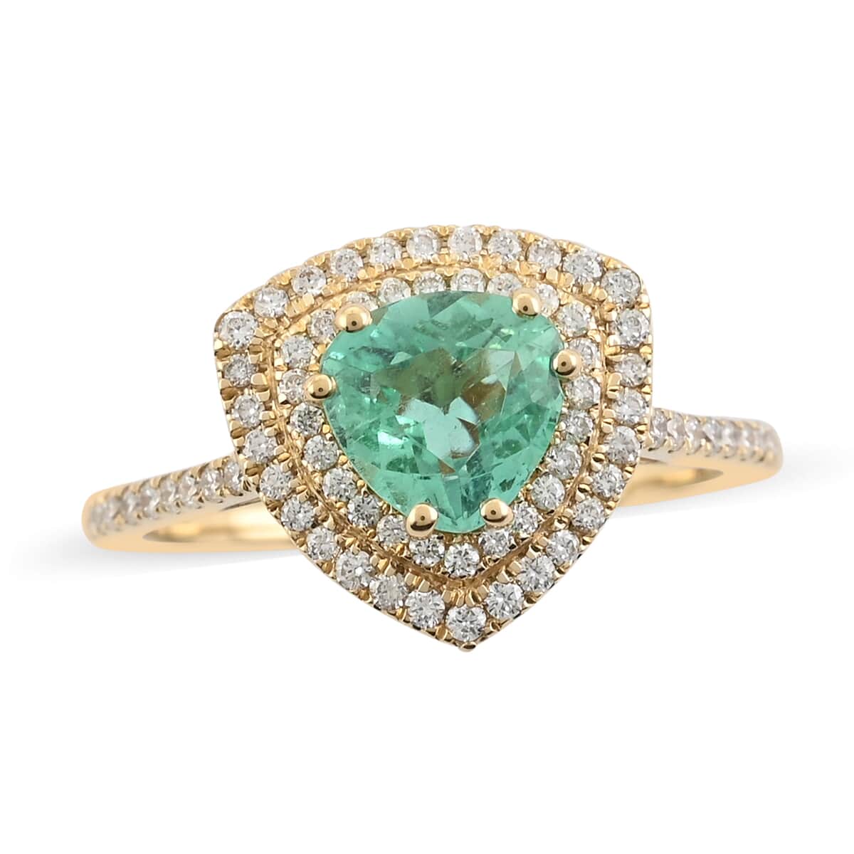 ILIANA 18K Yellow Gold AAA Boyaca Colombian Emerald and Diamond G-H SI Halo Ring (Size 7.0) 3.44 Grams 1.40 ctw image number 0