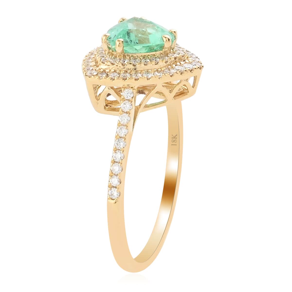 ILIANA 18K Yellow Gold AAA Boyaca Colombian Emerald and Diamond G-H SI Halo Ring (Size 7.0) 3.44 Grams 1.40 ctw image number 2