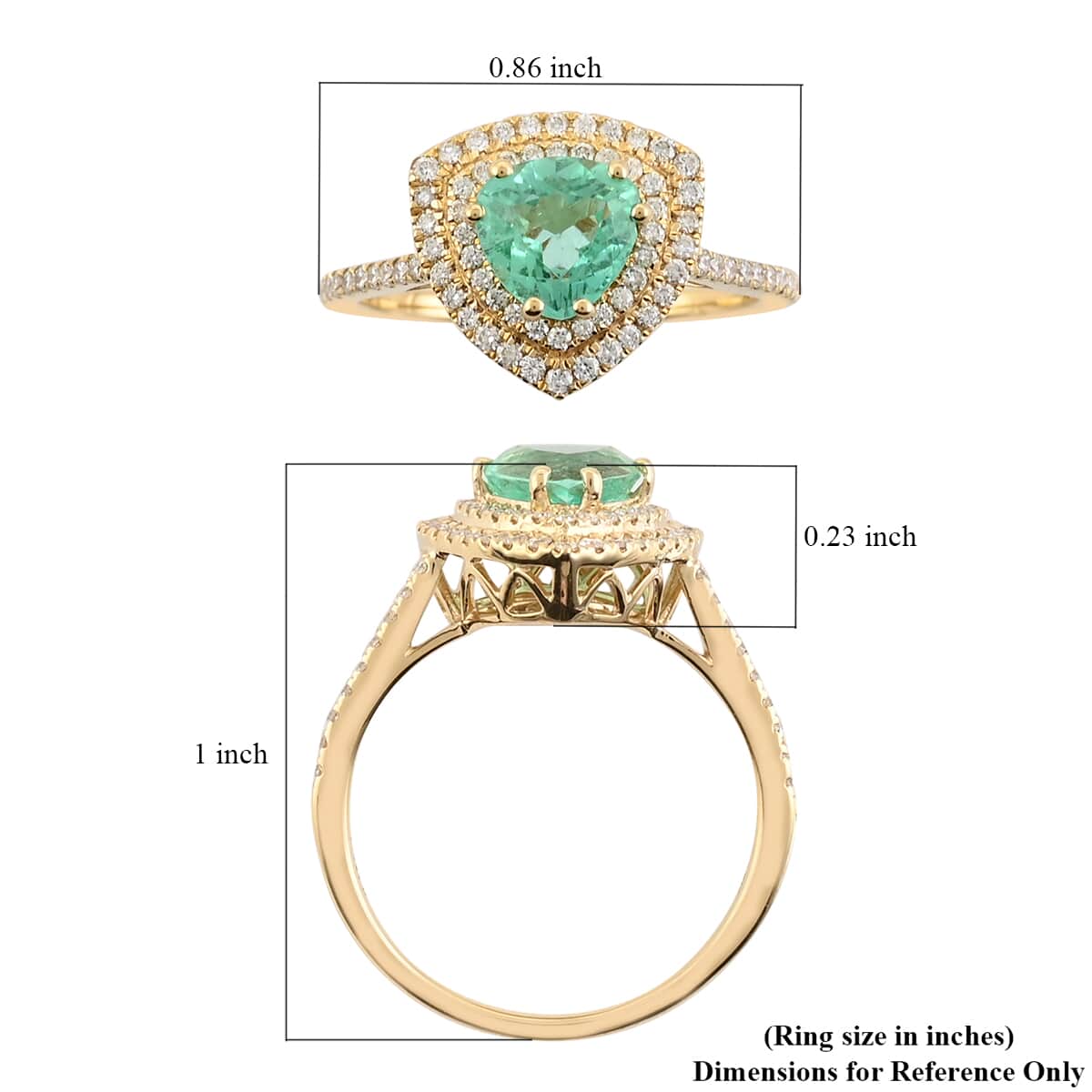 ILIANA 18K Yellow Gold AAA Boyaca Colombian Emerald and Diamond G-H SI Halo Ring (Size 7.0) 3.44 Grams 1.40 ctw image number 3