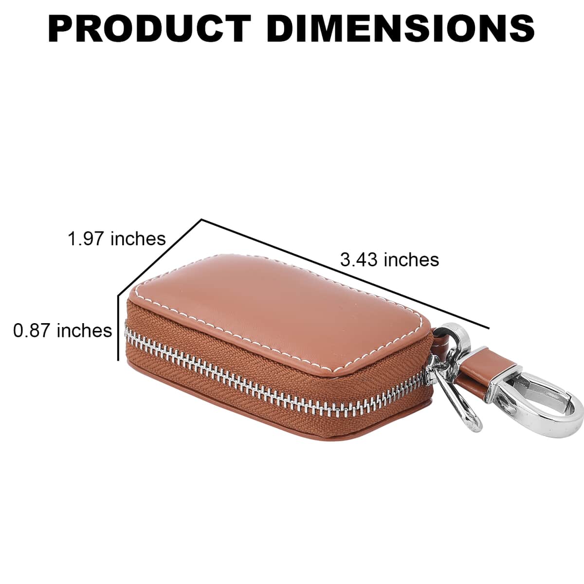 Brown Square-Shaped Genuine Leather Bag With Swivel Metallic Snap Hoop, Zipper Closure, and Key-ring For Car Keys, Remote image number 2