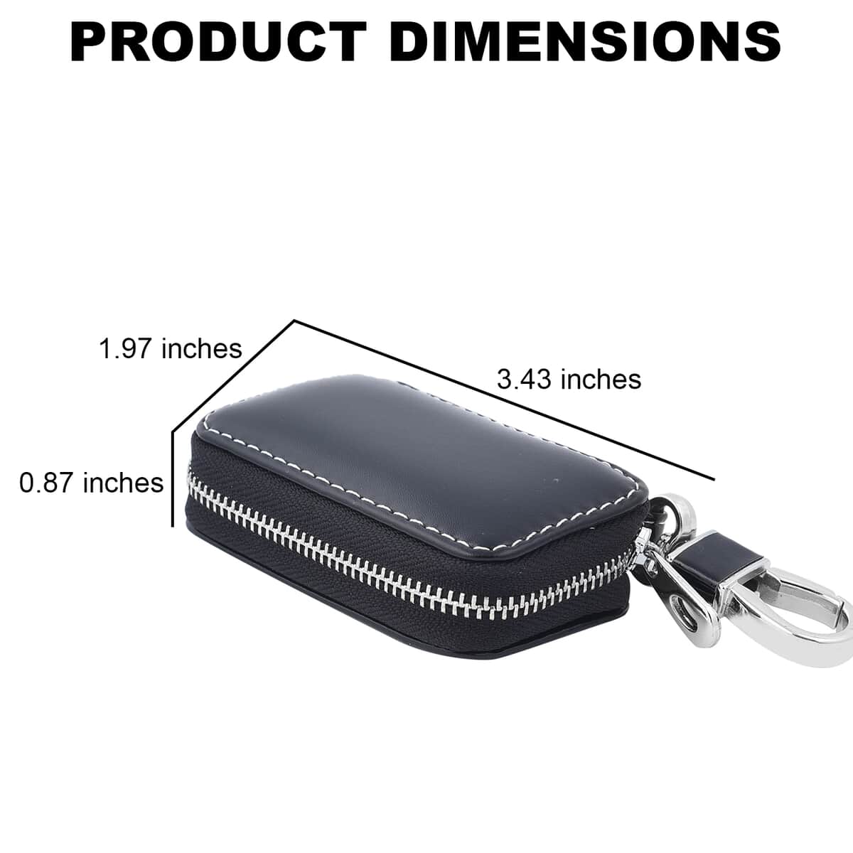 Black Square-Shaped Genuine Leather Bag With Swivel Metallic Snap Hoop, Zipper Closure, and Key-ring For Car Keys, Remote image number 2