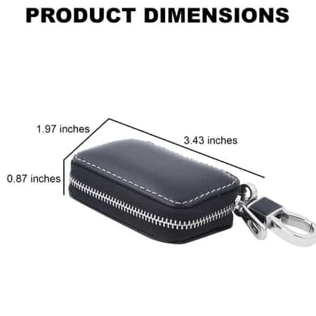 Black Square-Shaped Genuine Leather Bag With Swivel Metallic Snap Hoop, Zipper Closure, and Key-ring For Car Keys, Remote image number 2