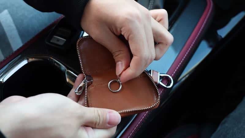 Brown Long Elliptical Shape Genuine Leather Car Key Bag (4.13"x1.78"x0.98 ") with Swivel Snap Hook