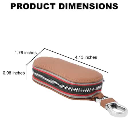 Brown Long Elliptical Shape Genuine Leather Car Key Bag (4.13"x1.78"x0.98 ") with Swivel Snap Hook image number 2