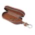 Brown Elliptical-Shaped Genuine Leather Bag With Swivel Metallic Snap Hoop, Zipper Closure, and Key-ring For Car Keys, Remote image number 3