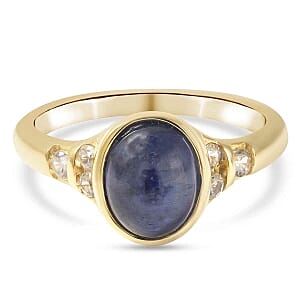 Masoala Sapphire (D) and White zircon 3.63 ctw Ring in 14K YG Plated Sterling Silver (Size 8)