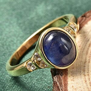 Masoala Sapphire (D) and White zircon 3.63 ctw Ring in 14K YG Plated Sterling Silver (Size 8)