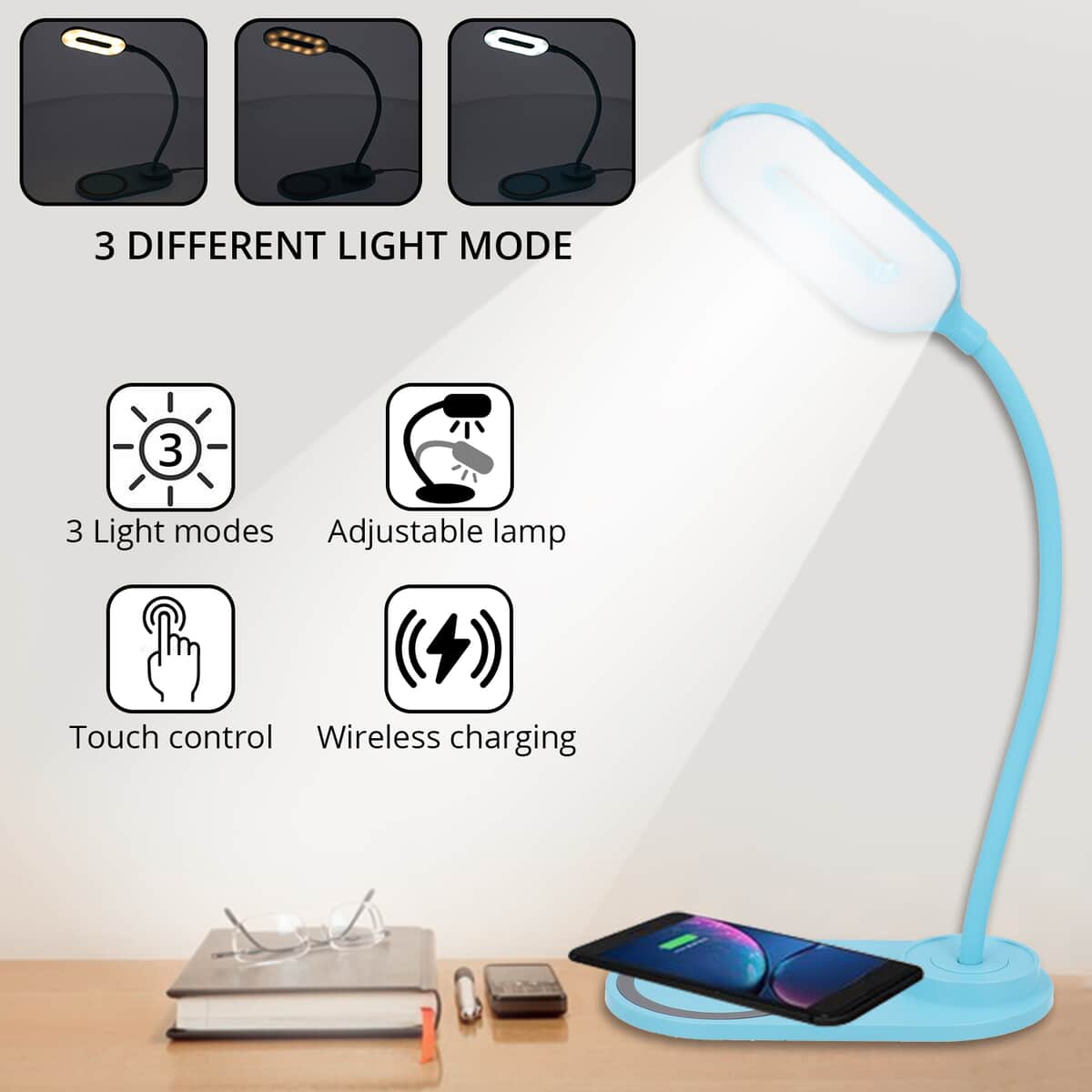 Blue Flexible and Wireless 2 in 1 Led Lamp with USB Cable and 3 Different Light Mode image number 1