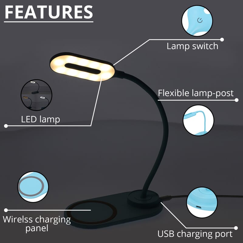 Blue Flexible and Wireless 2 in 1 Led Lamp with USB Cable and 3 Different Light Mode