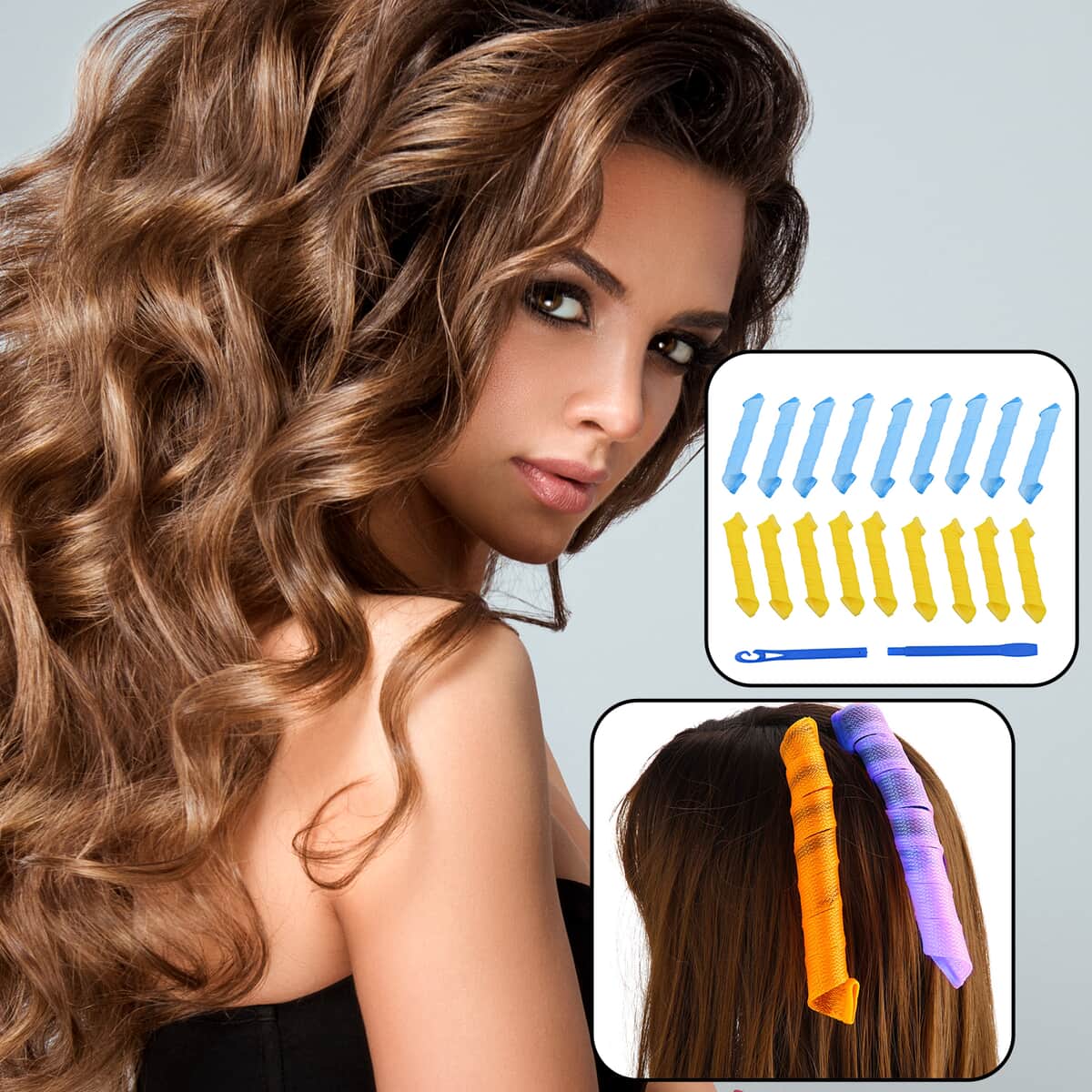 Yellow and Blue 18pcs Magic Leverage with 2pcs Styling Hooks for Curling Hair image number 1
