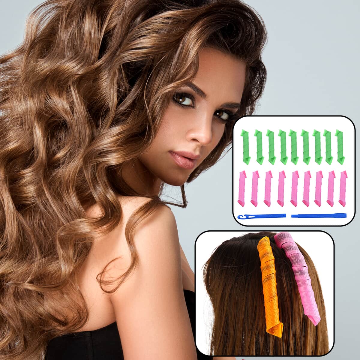 Pink and Green 18pcs Magic Leverage with 2pcs Styling Hooks for Curling Hair  image number 1