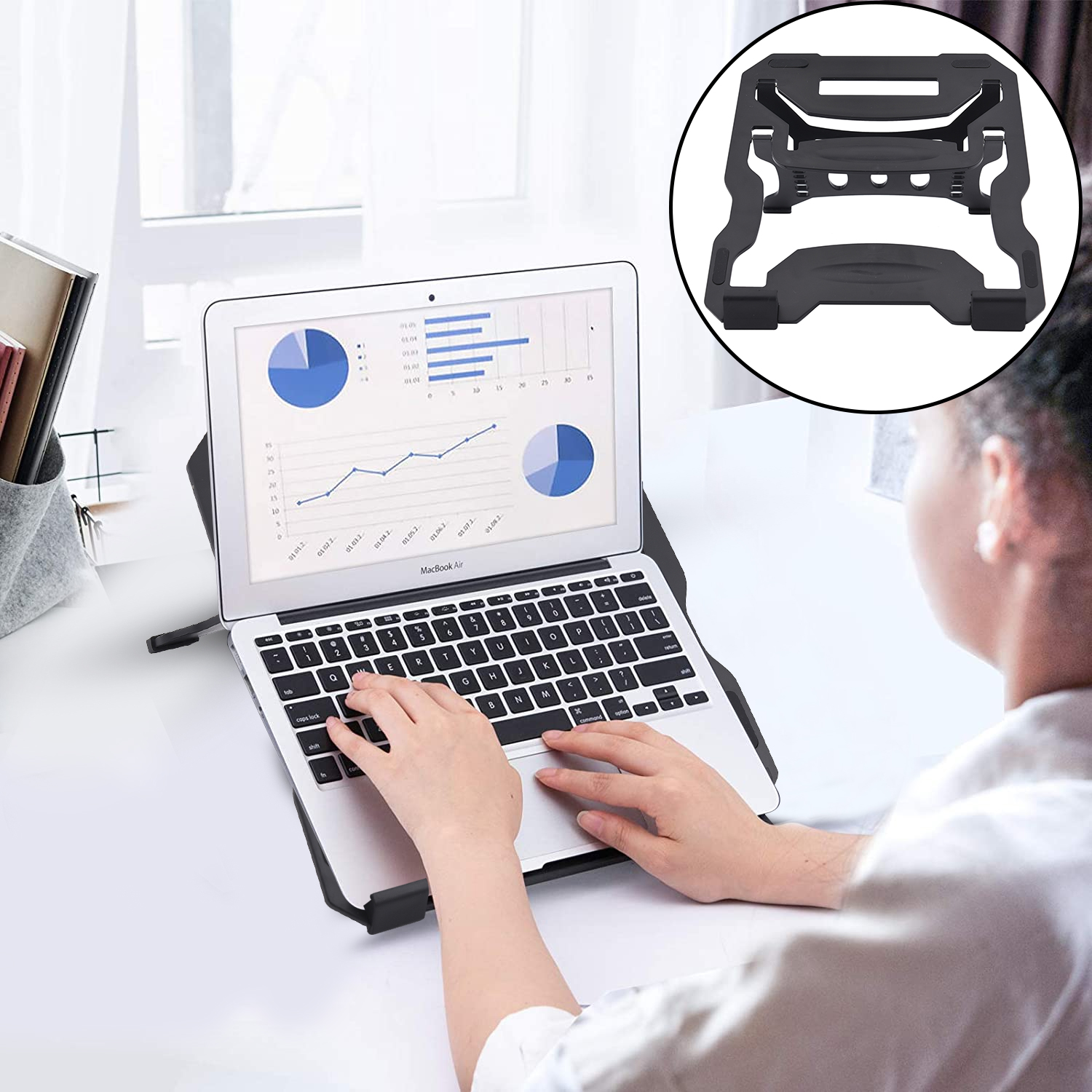 Black Adjusted Notebook Computer Folding Stand Base (6 Kinds of Heights Adjustment)