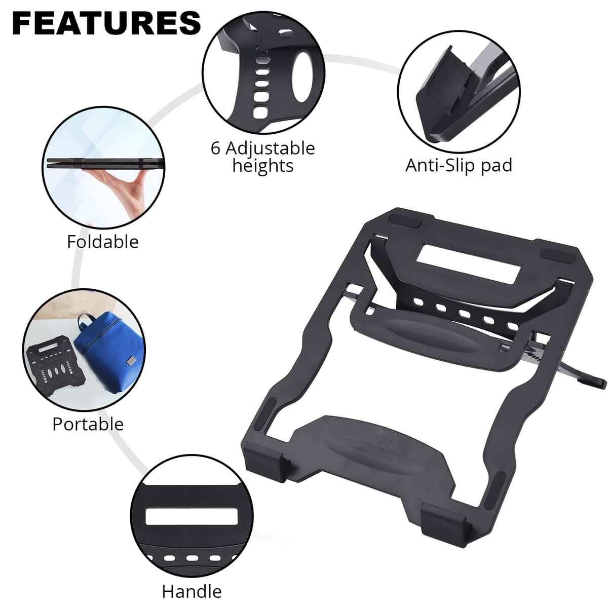 Black Adjusted Notebook Computer Folding Stand Base (6 Kinds of Heights Adjustment) image number 2