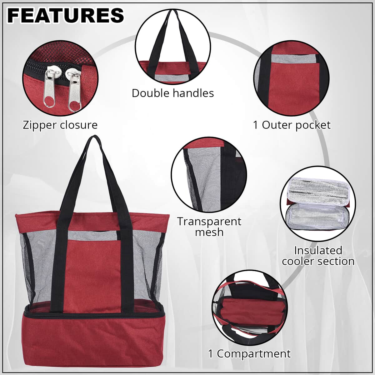 Wine Red Terylene 2 Tier Shopping Bag with Double Handles (14.57"x5.91"x16.54") image number 1