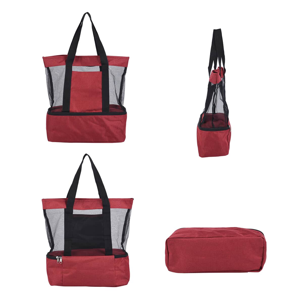 Wine Red Terylene 2 Tier Shopping Bag with Double Handles (14.57"x5.91"x16.54") image number 3