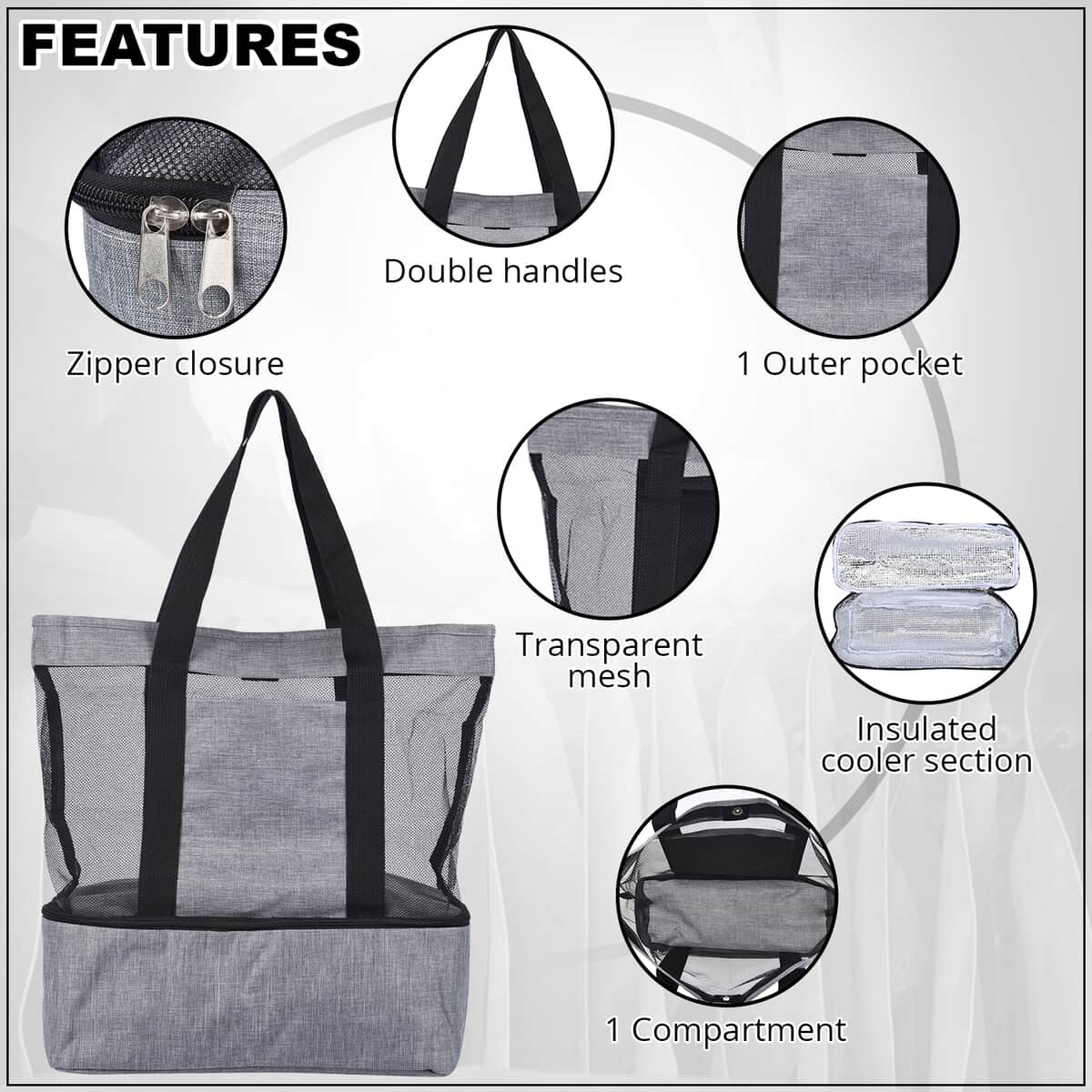 Gray Terylene 2 Tier Shopping Bag with Double Handles image number 1
