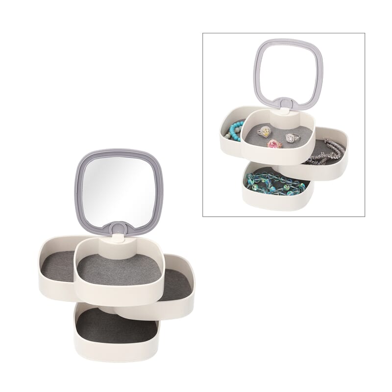 White 4 Layer Rotating Storage Organizer with Mirror