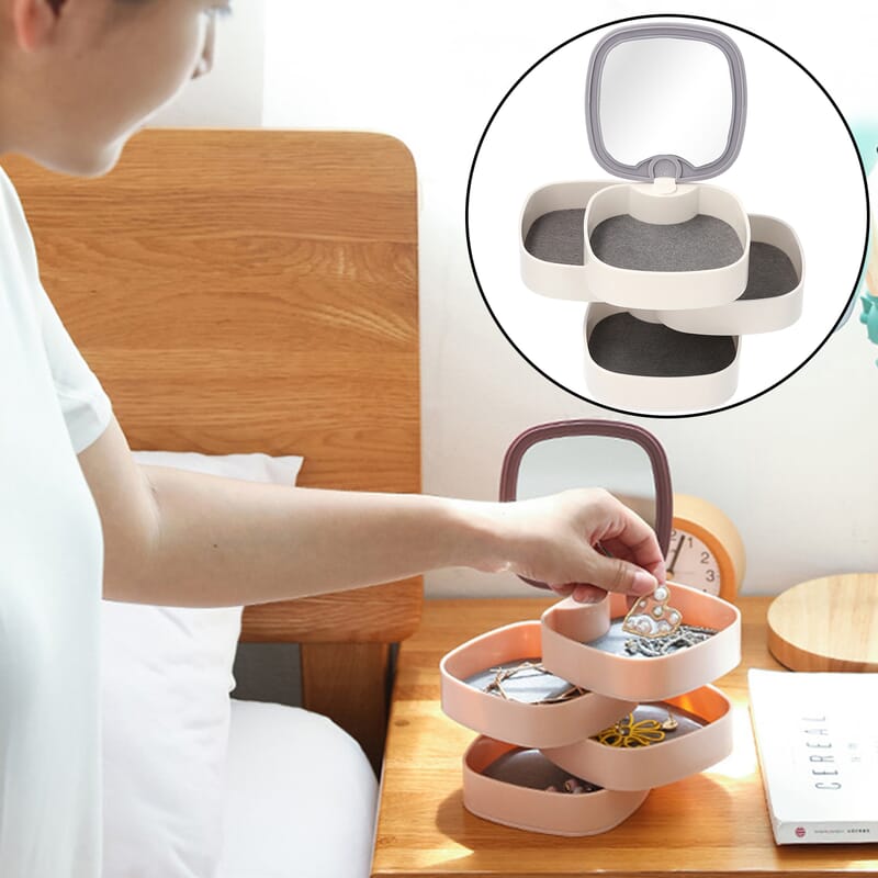 White 4 Layer Rotating Storage Organizer with Mirror