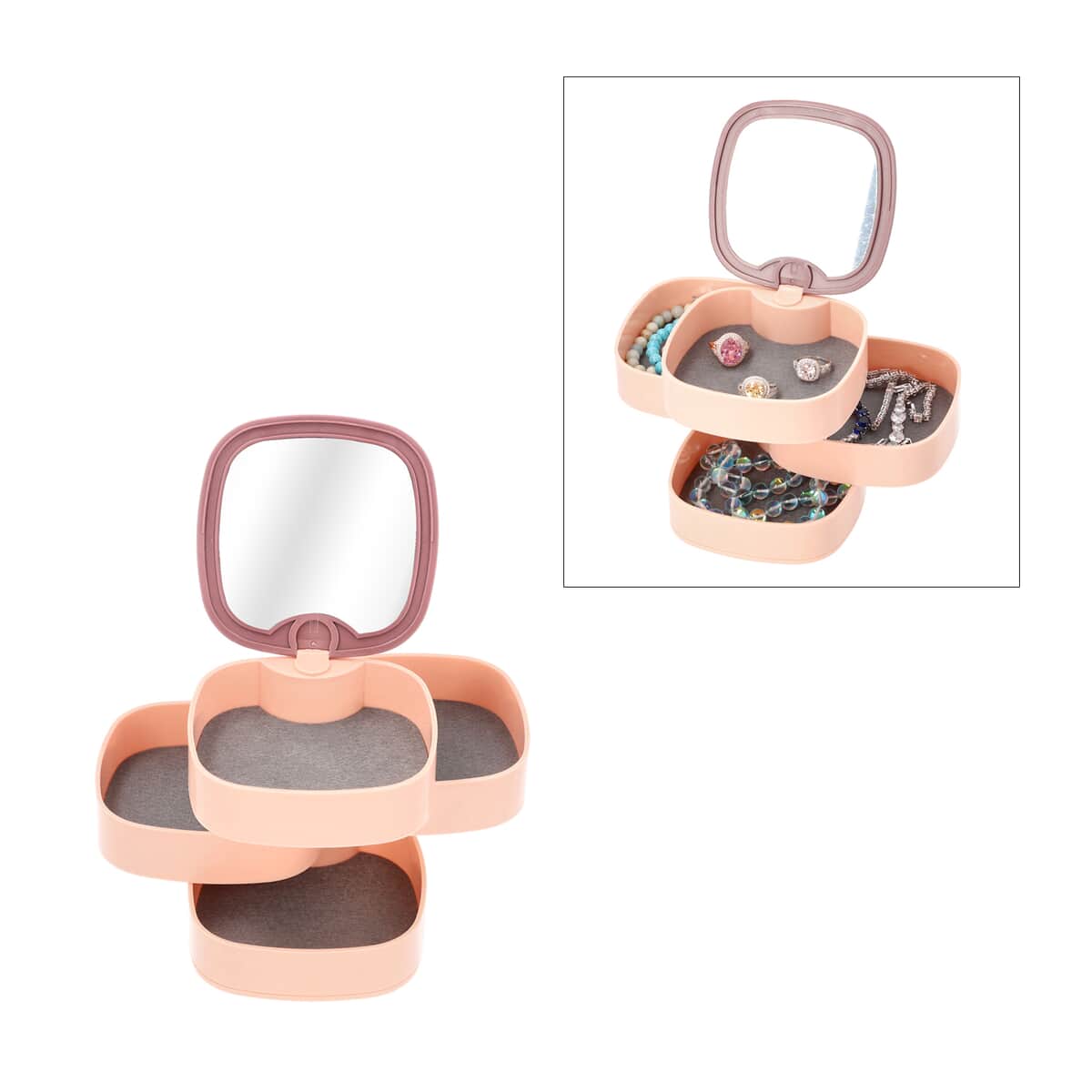 Pink 4 Layer Rotating Storage Organizer with Mirror image number 0