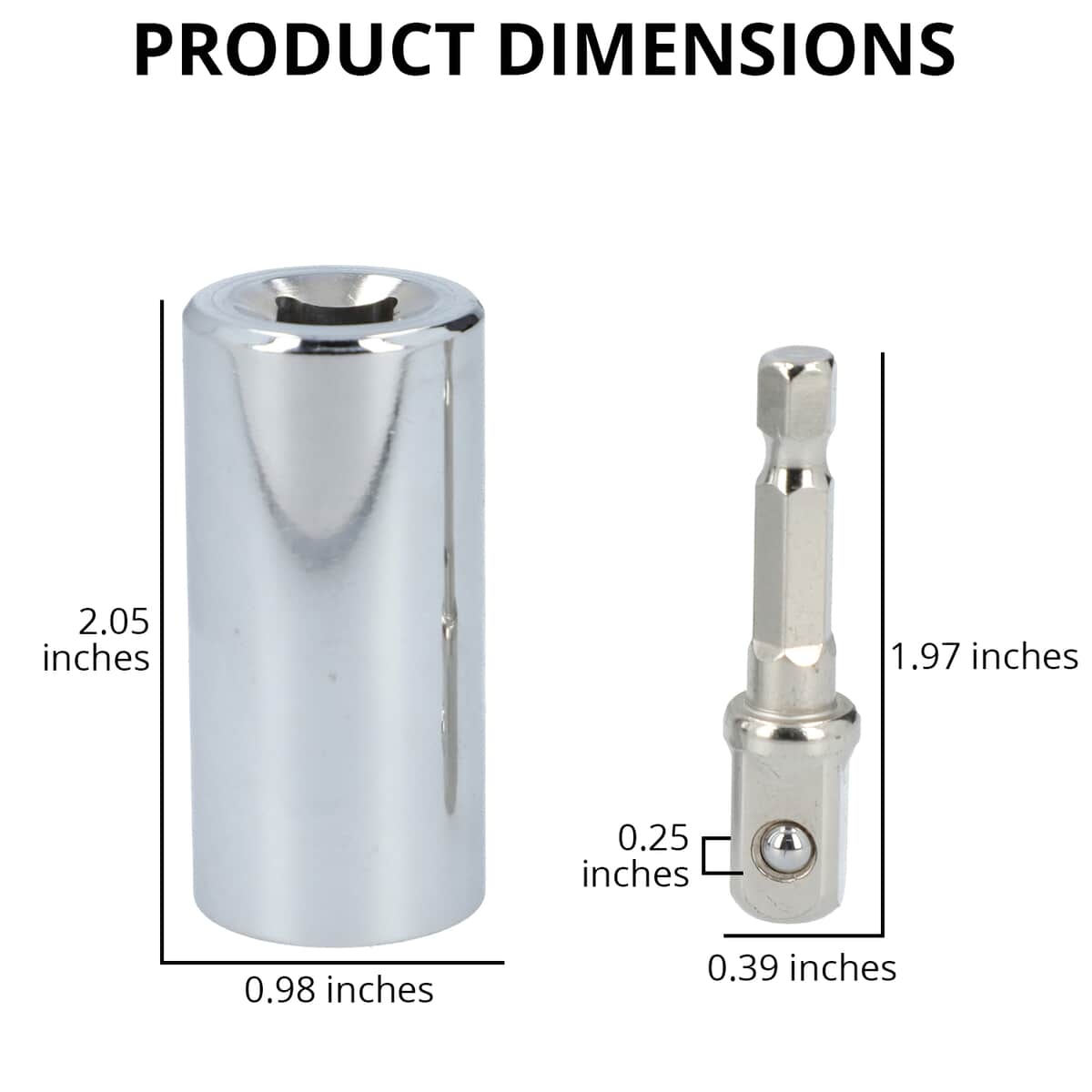 Set of 2 Universal Socket (2.05"x0.98") with Drill Adapter (1.97"x0.39"x0.25") in Stainless Steel - Silver Color image number 4