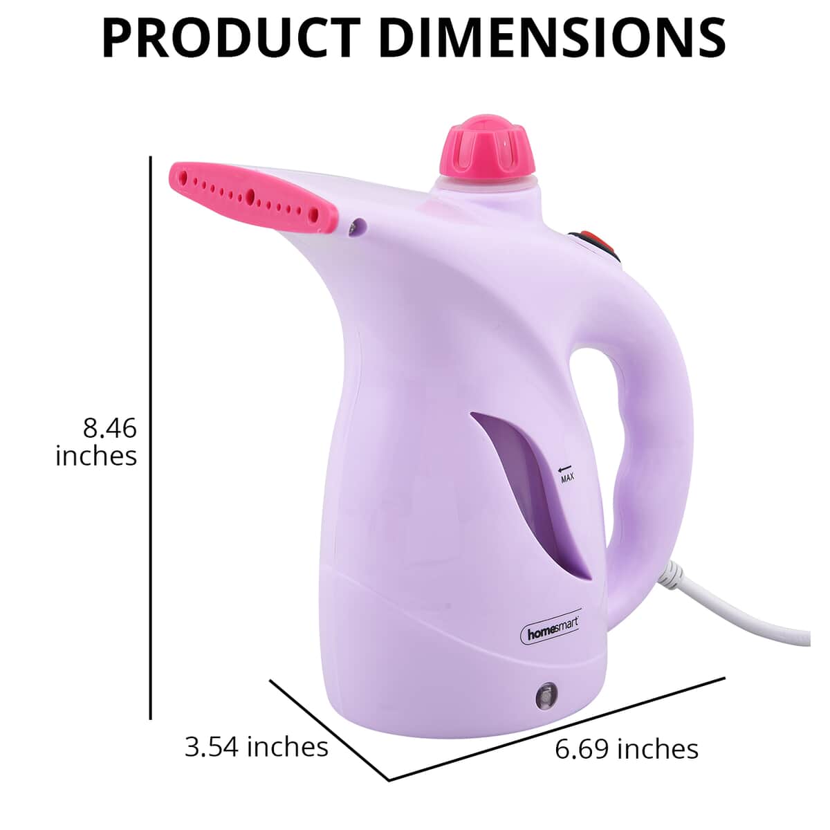 HOMESMART Pink Garment Steamer with Water Tank, Brush and Electrostatic Brush (3.54"x6.69"x8.46") (200ml) image number 3