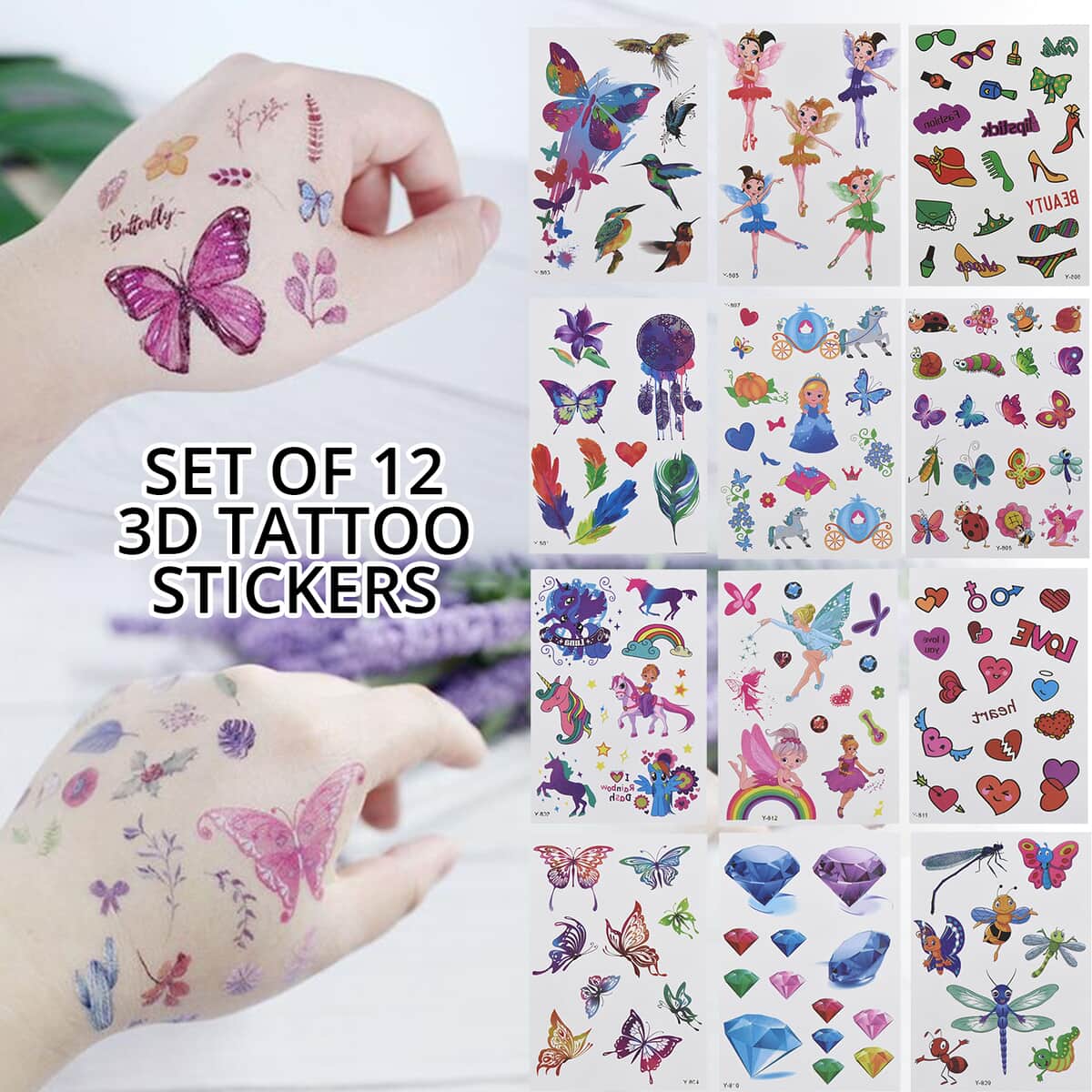 12 Sheets Multi Color Flying Angel Pattern 3D Temporary Tattoos Stickers image number 1