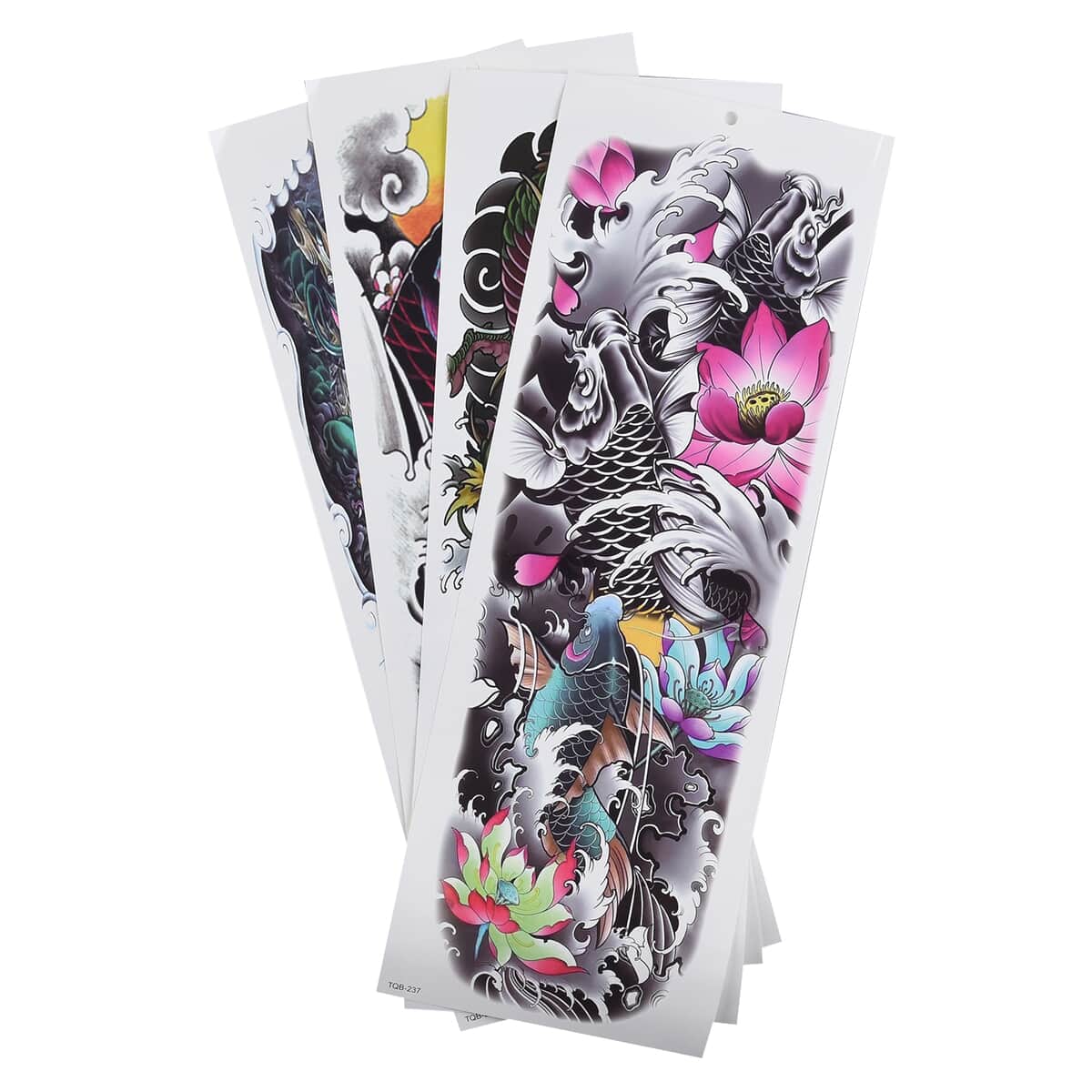 4 Sheets Floral and Dragon Pattern 3D Temporary Tattoo Stickers For Arms image number 0