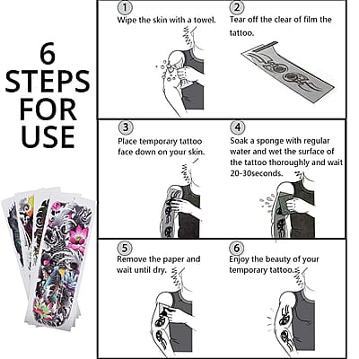 4 Sheets Floral and Dragon Pattern 3D Temporary Tattoo Stickers For Arms