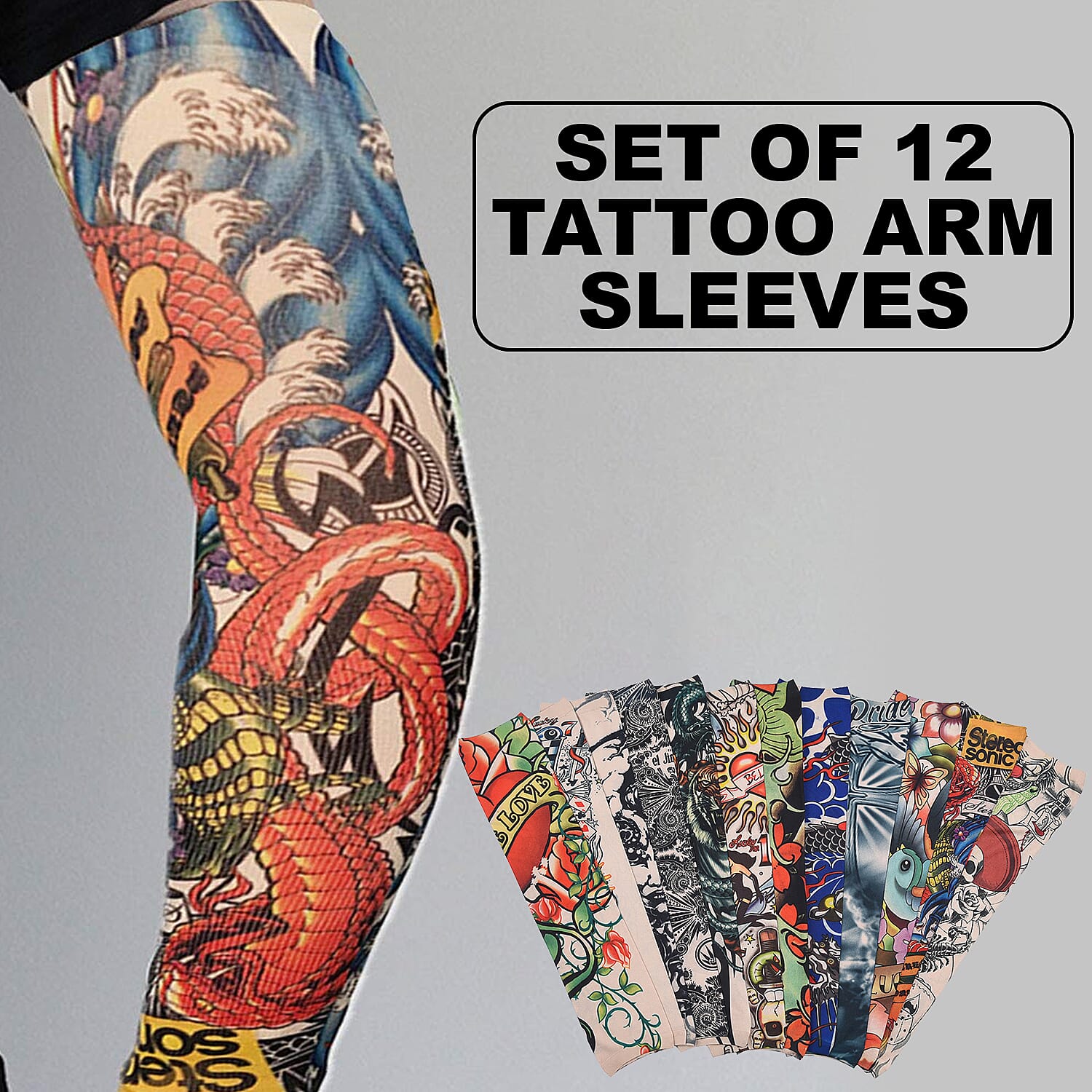 12 Pieces Set Dragon Pattern Temporary Tattoo Arm Sunscreen Sleeves