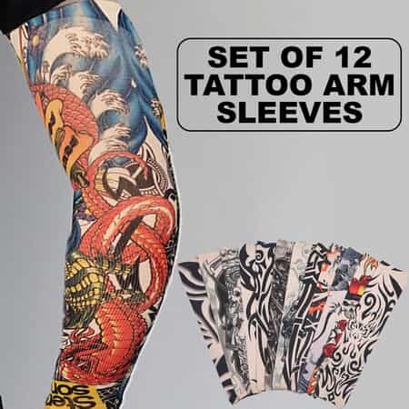 12 Pieces Set Skull Pattern Temporary Tattoo Arm Sunscreen Sleeves image number 1