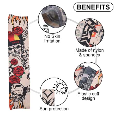 12 Pieces Set Skull Pattern Temporary Tattoo Arm Sunscreen Sleeves image number 2