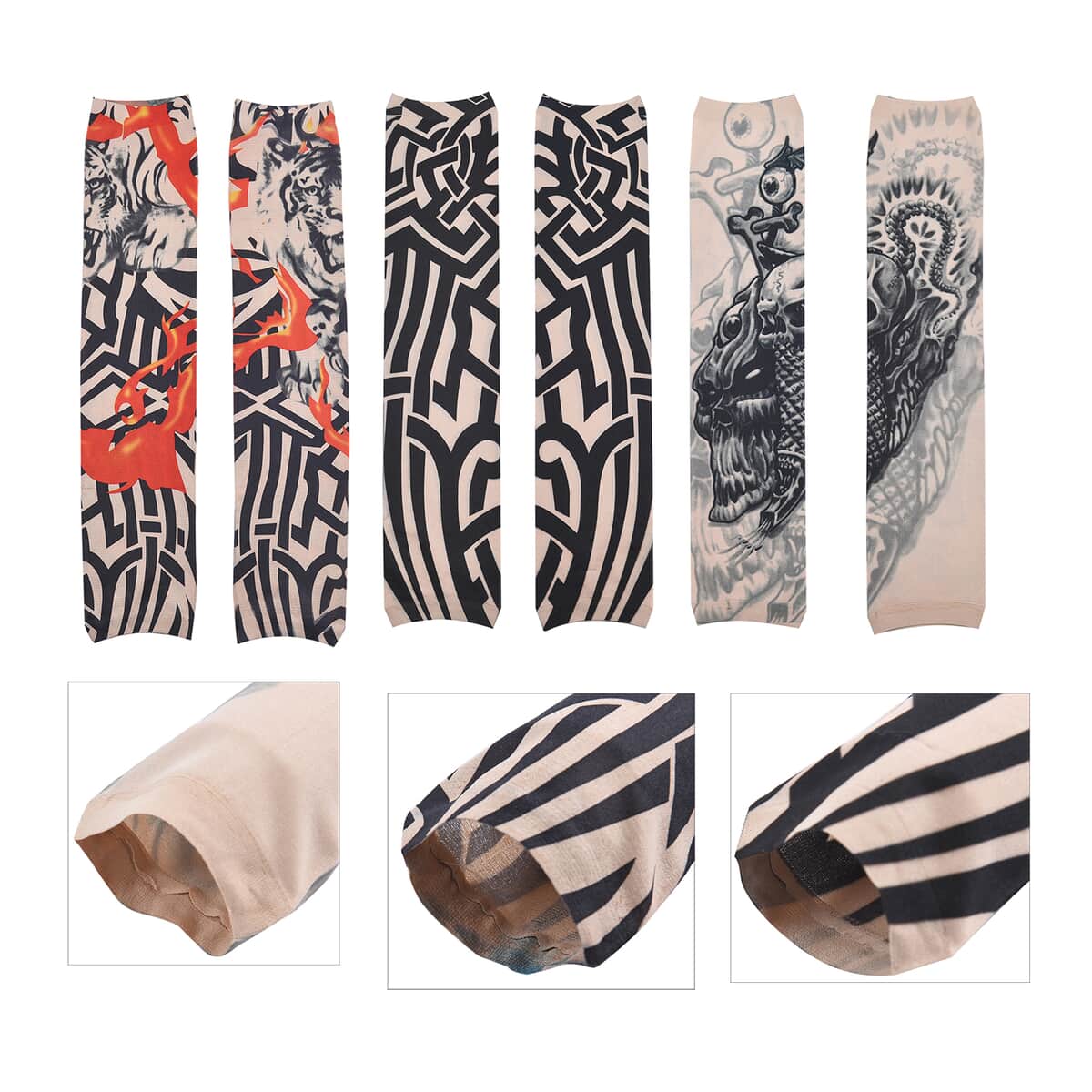 12 Pieces Set Skull Pattern Temporary Tattoo Arm Sunscreen Sleeves image number 5