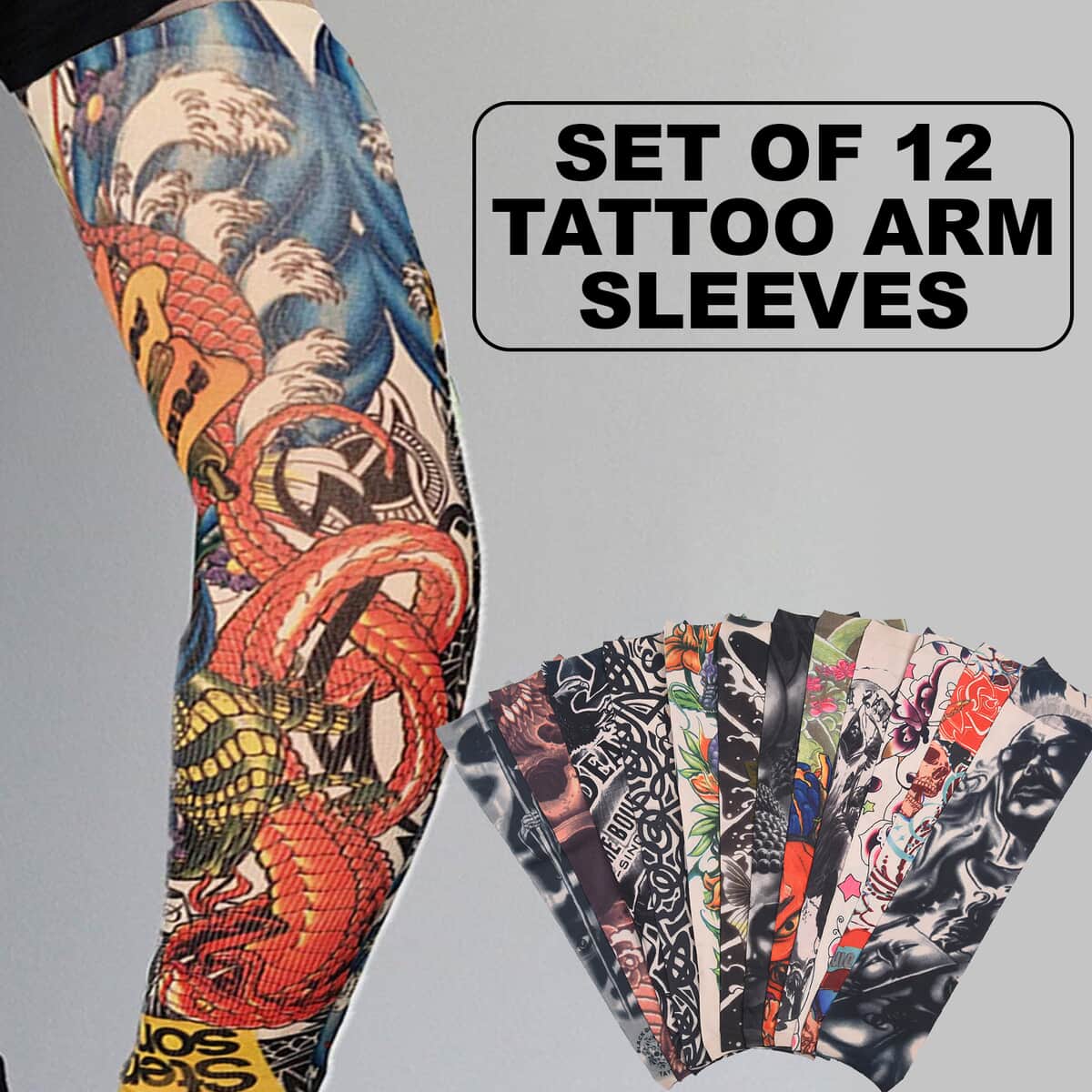 12 Pieces Set Floral Pattern Temporary Tattoo Arm Sunscreen Sleeves image number 1