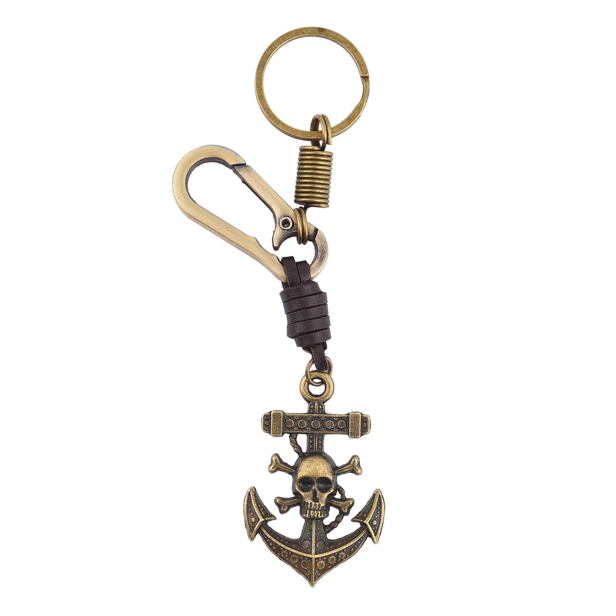 Set of 3 Keychain in Faux Leather and Goldtone - Wing, Skull and Anchor Shape image number 1