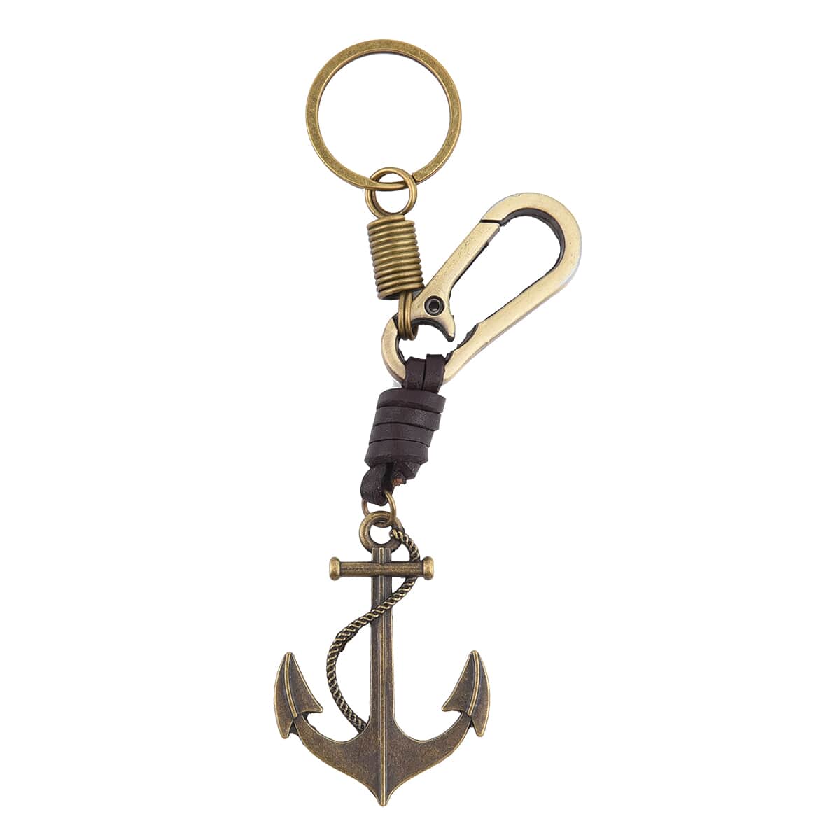 Set of 3 Keychain in Faux Leather and Goldtone - Wing, Skull and Anchor Shape image number 3