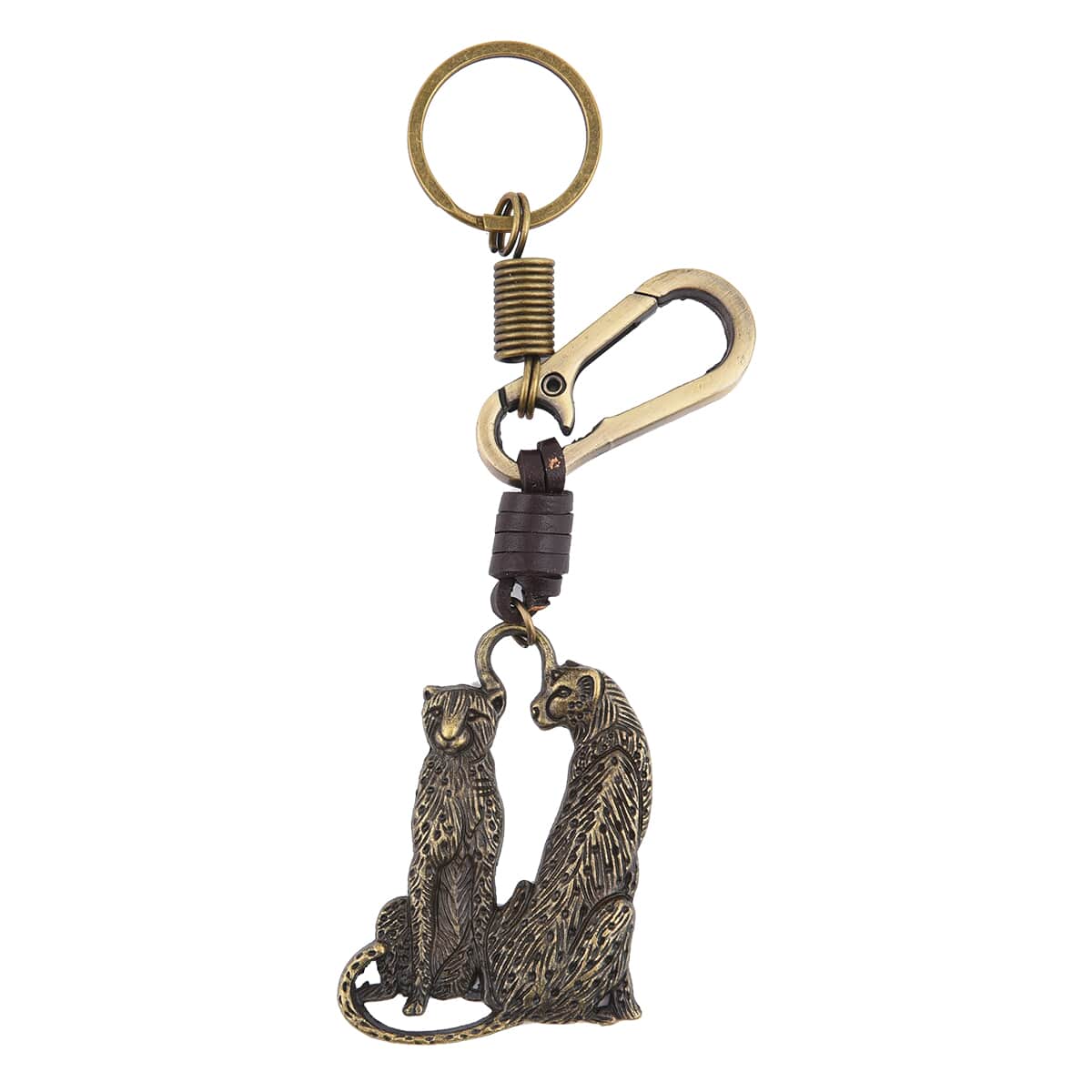 Set of 3 Keychain in Faux Leather and Goldtone - Leopard, Owl and Elephant Shape image number 1