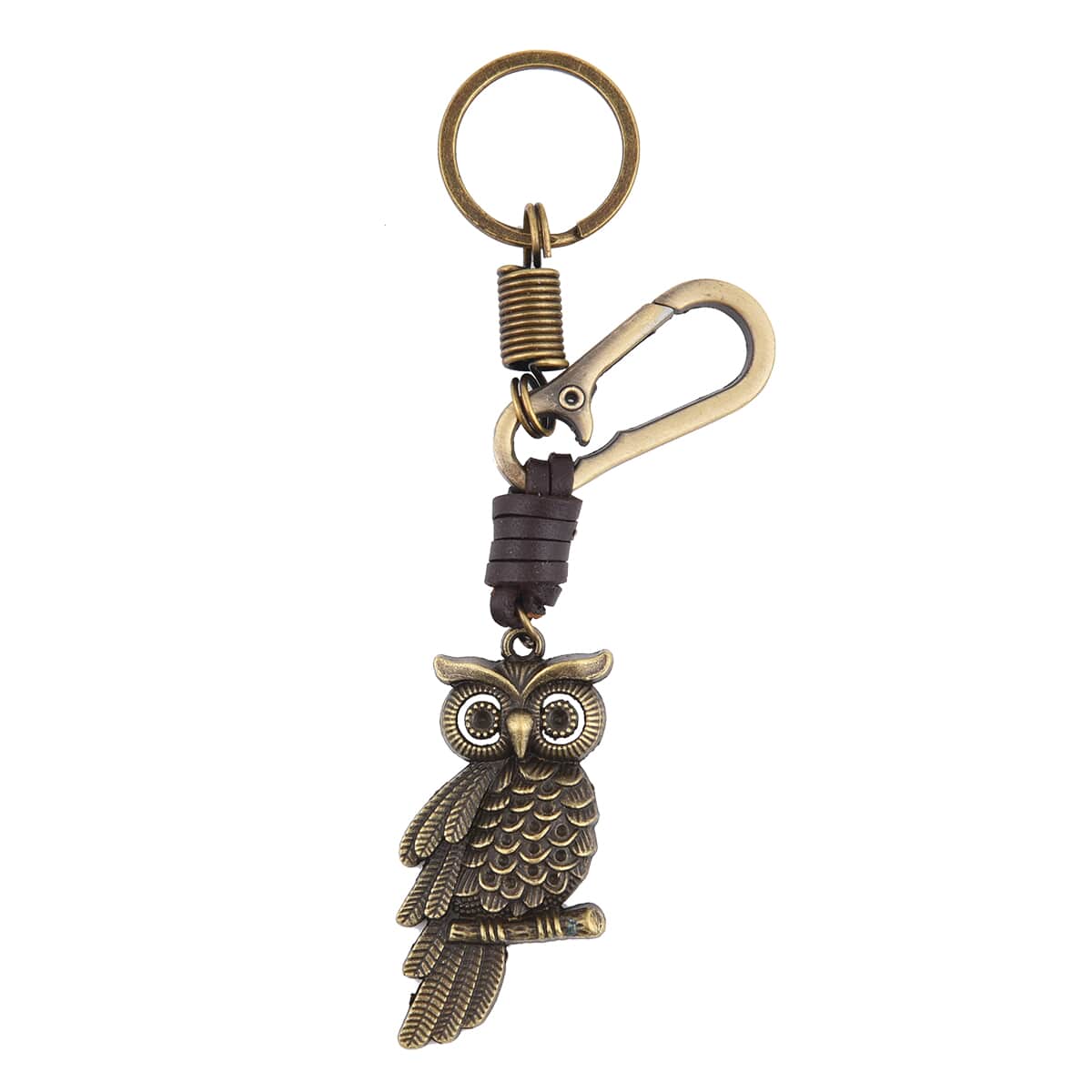Set of 3 Keychain in Faux Leather and Goldtone - Leopard, Owl and Elephant Shape image number 2
