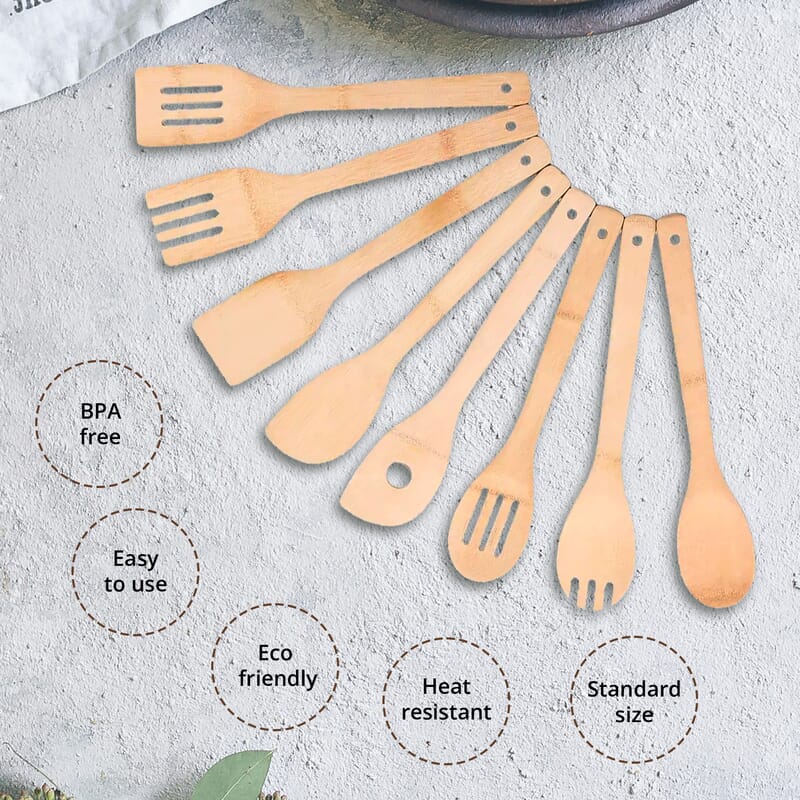 8pcs Bamboo Kitchen Utensil Set