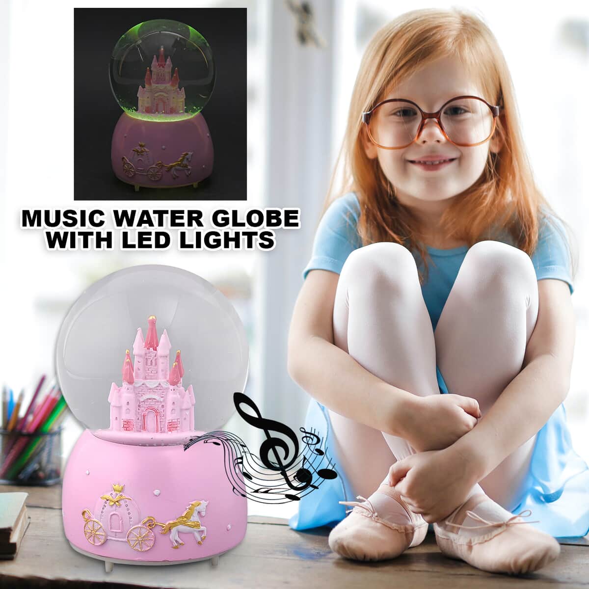 Pink Castle Music Water Globe with Color Changing LED Lights image number 1