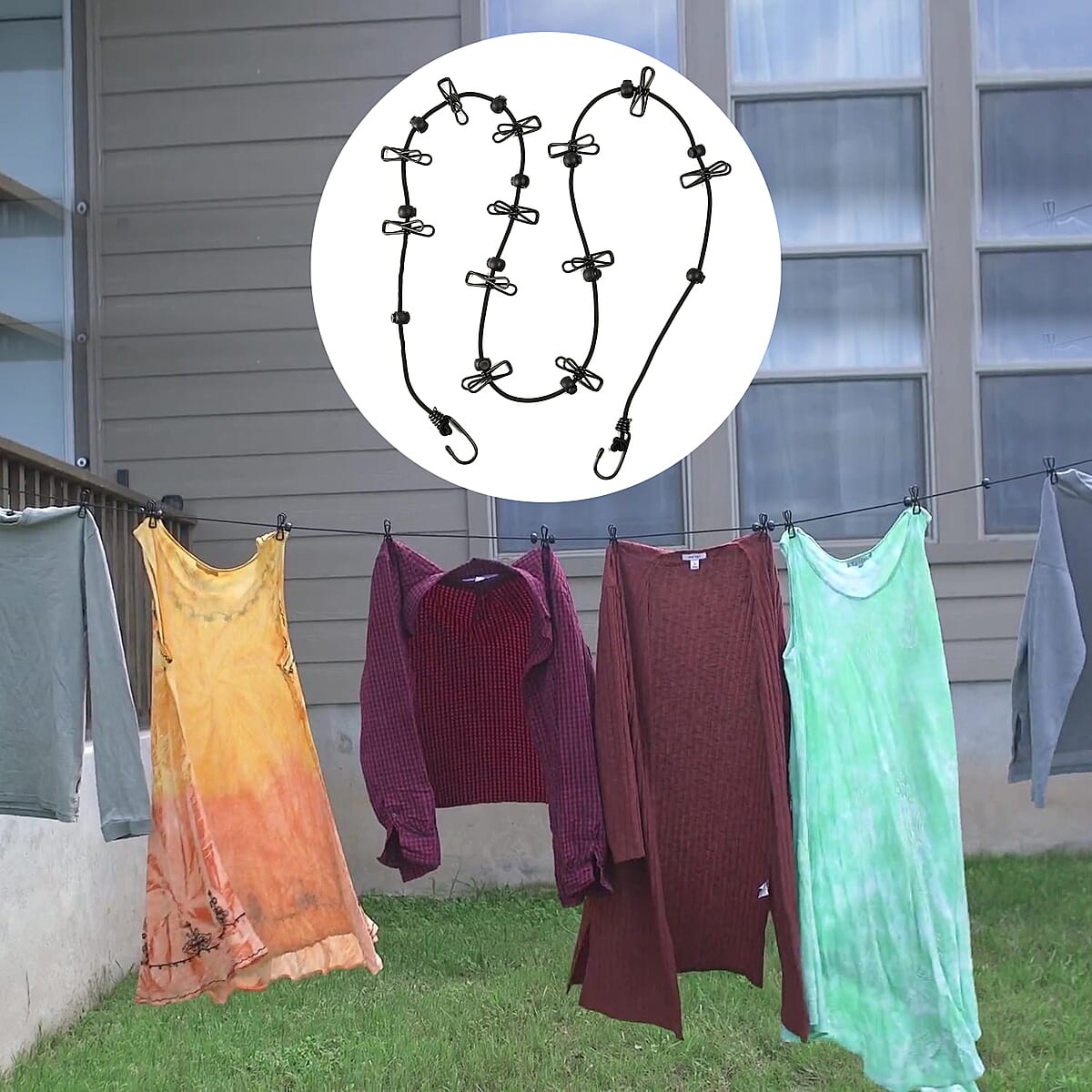 Black 2 Pack Windproof 12-clip Clothesline image number 1