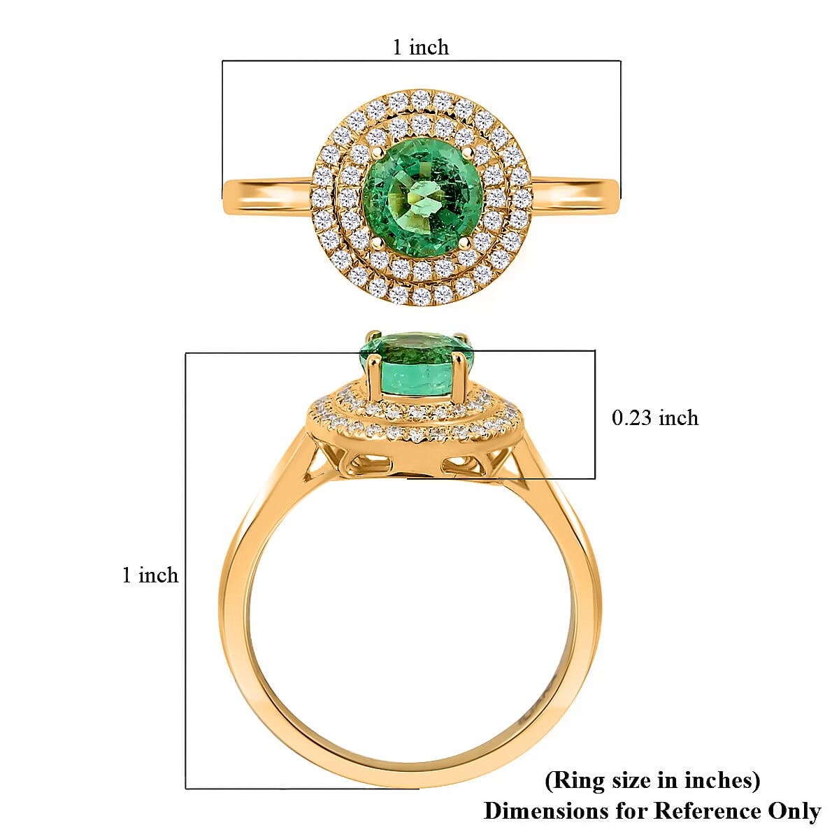 Iliana 18K Yellow Gold AAA Kagem Zambian Emerald and G-H SI Diamond Double Halo Ring (Size 10.0) 4.50 Grams 1.25 ctw