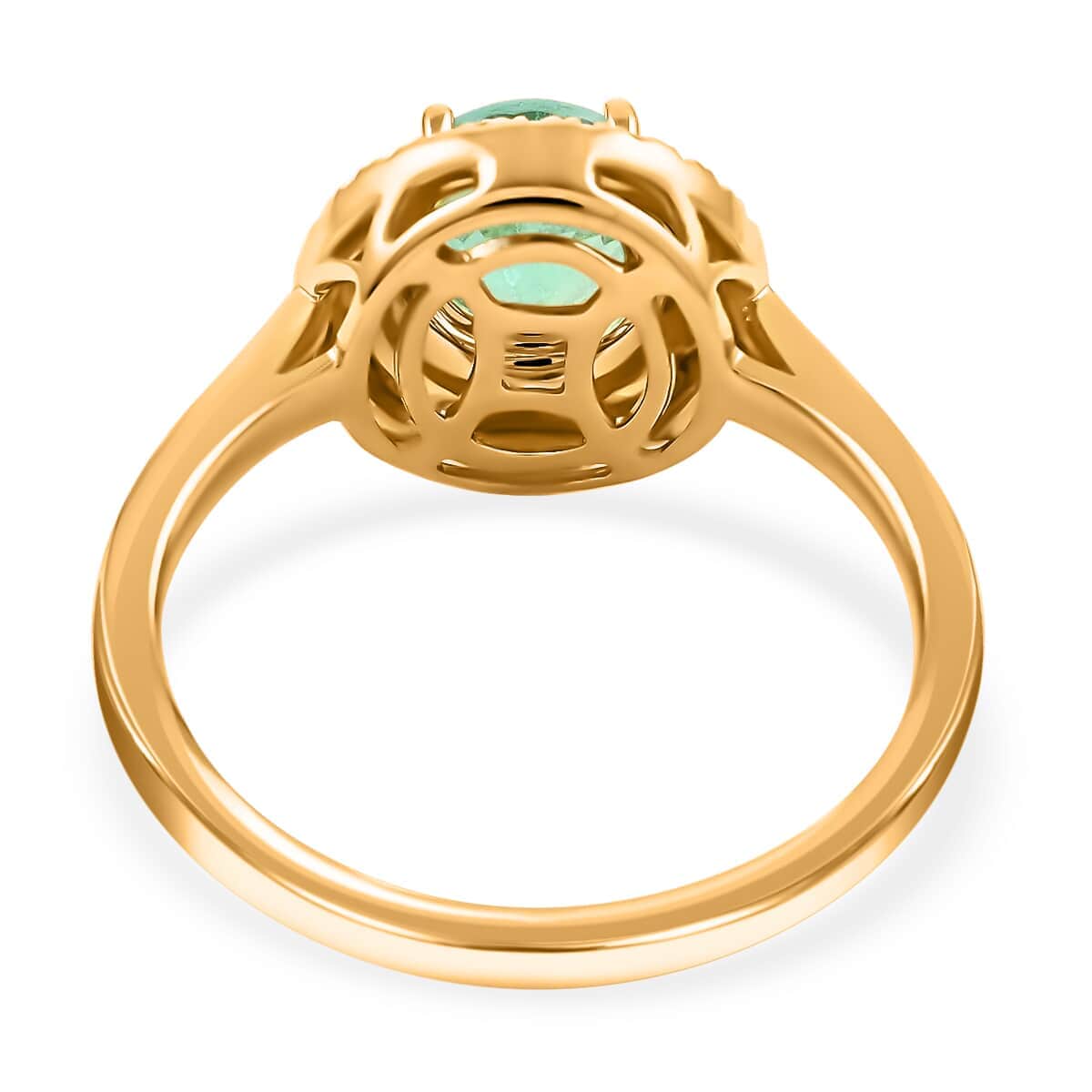 Iliana AAA Kagem Zambian Emerald and G-H SI Diamond 1.25 ctw Double Halo Ring in 18K Yellow Gold (Size 7.0) 4.50 Grams image number 3