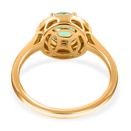 Iliana 18K Yellow Gold AAA Kagem Zambian Emerald and G-H SI Diamond Double Halo Ring (Size 7.0) 4.50 Grams 1.25 ctw image number 3